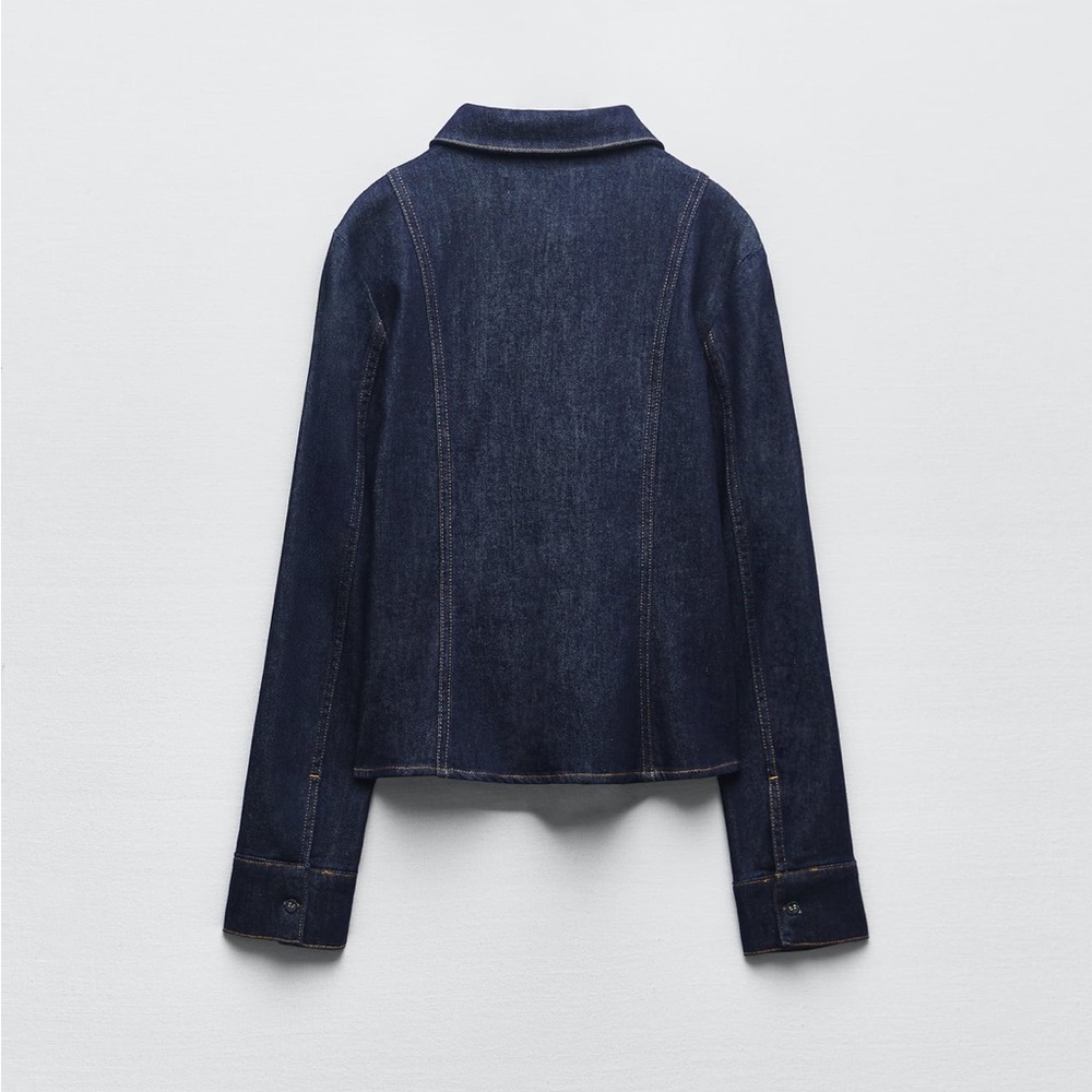 Zara FITTED DENIM SHIRT. Blue. Size S. New with Tags. - Picture 5 of 7
